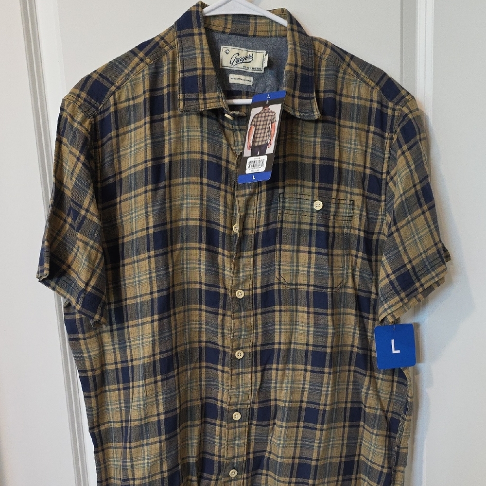 *Brand New* Grayers Navy and Beige Plaid Button-Down Shirt